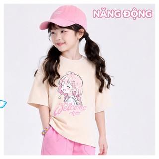 Áo Thun Không Cổ Bé Gái DTS26S025R | Wookids | Áo Thun Trẻ Em 2-9 Tuổi | Cotton Mềm Mát, Dễ Thương