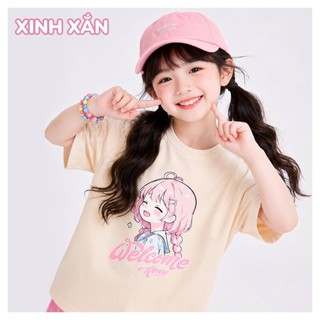 Áo Thun Không Cổ Bé Gái DTS26S025R | Wookids | Áo Thun Trẻ Em 2-9 Tuổi | Cotton Mềm Mát, Dễ Thương