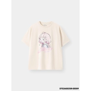 Áo Thun Không Cổ Bé Gái DTS26S025R | Wookids | Áo Thun Trẻ Em 2-9 Tuổi | Cotton Mềm Mát, Dễ Thương