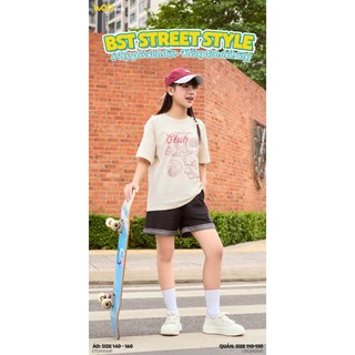 Áo Thun Không Cổ Bé Gái ETS26S016R | Áo Thun Trẻ Em 9–14 Tuổi | Cotton Mềm Mát | WooKids