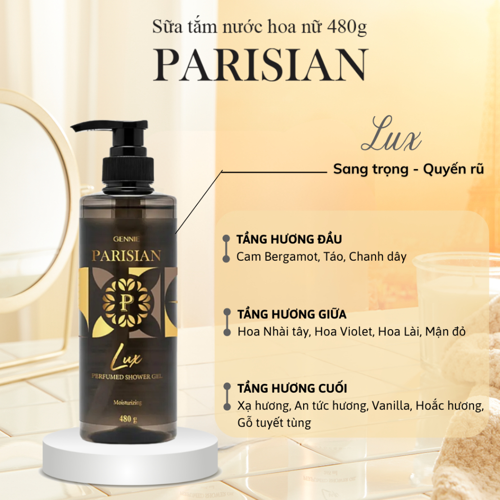Sữa tắm Nước hoa Nữ Gennie Parisian 480ml hương thơm sang trọng, quyến rũ