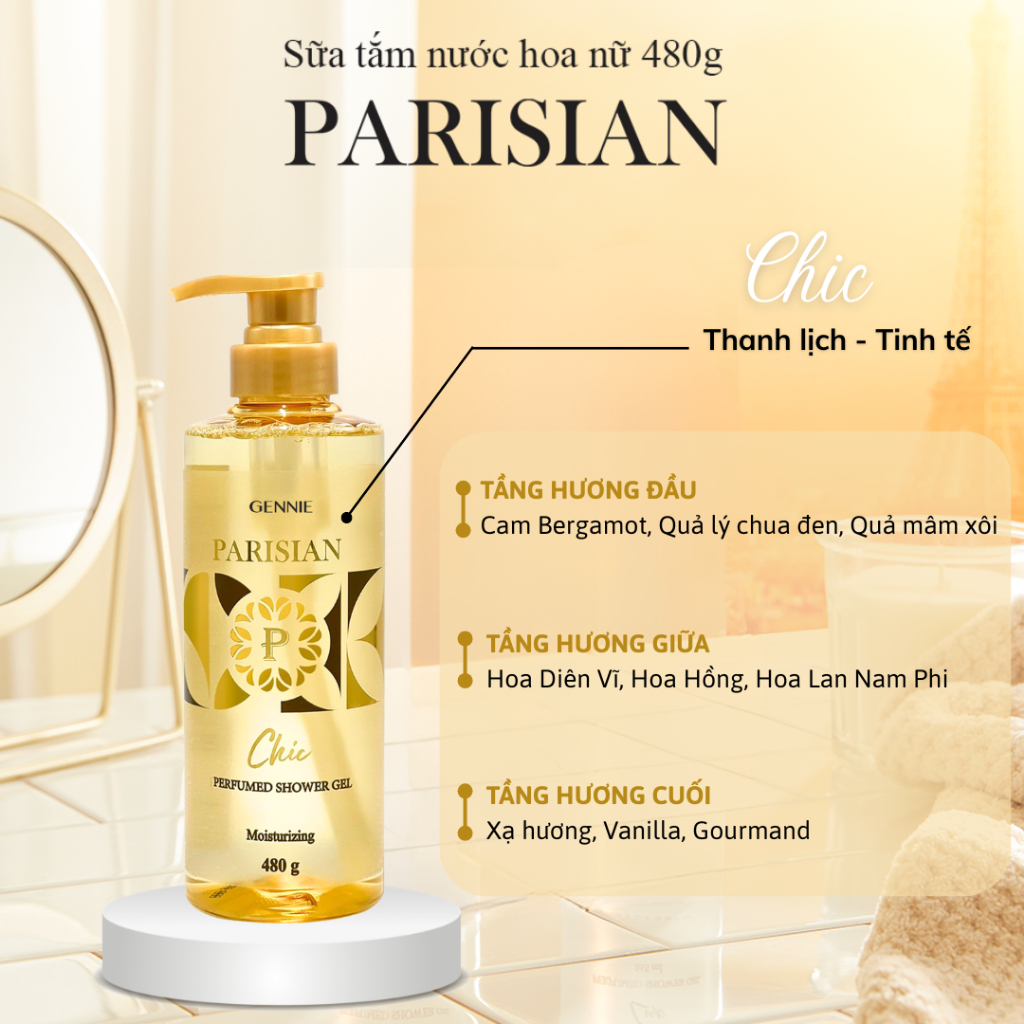 Sữa tắm Nước hoa Nữ Gennie Parisian 480ml hương thơm sang trọng, quyến rũ