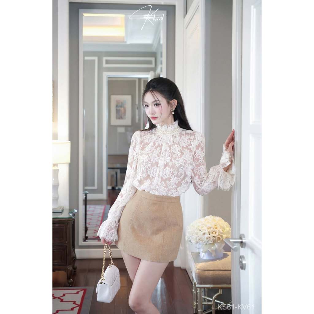 Chân váy ngắn tweed KHIẾT nâu chữ A phong cách thanh lịch KV61 [Không kèm áo]