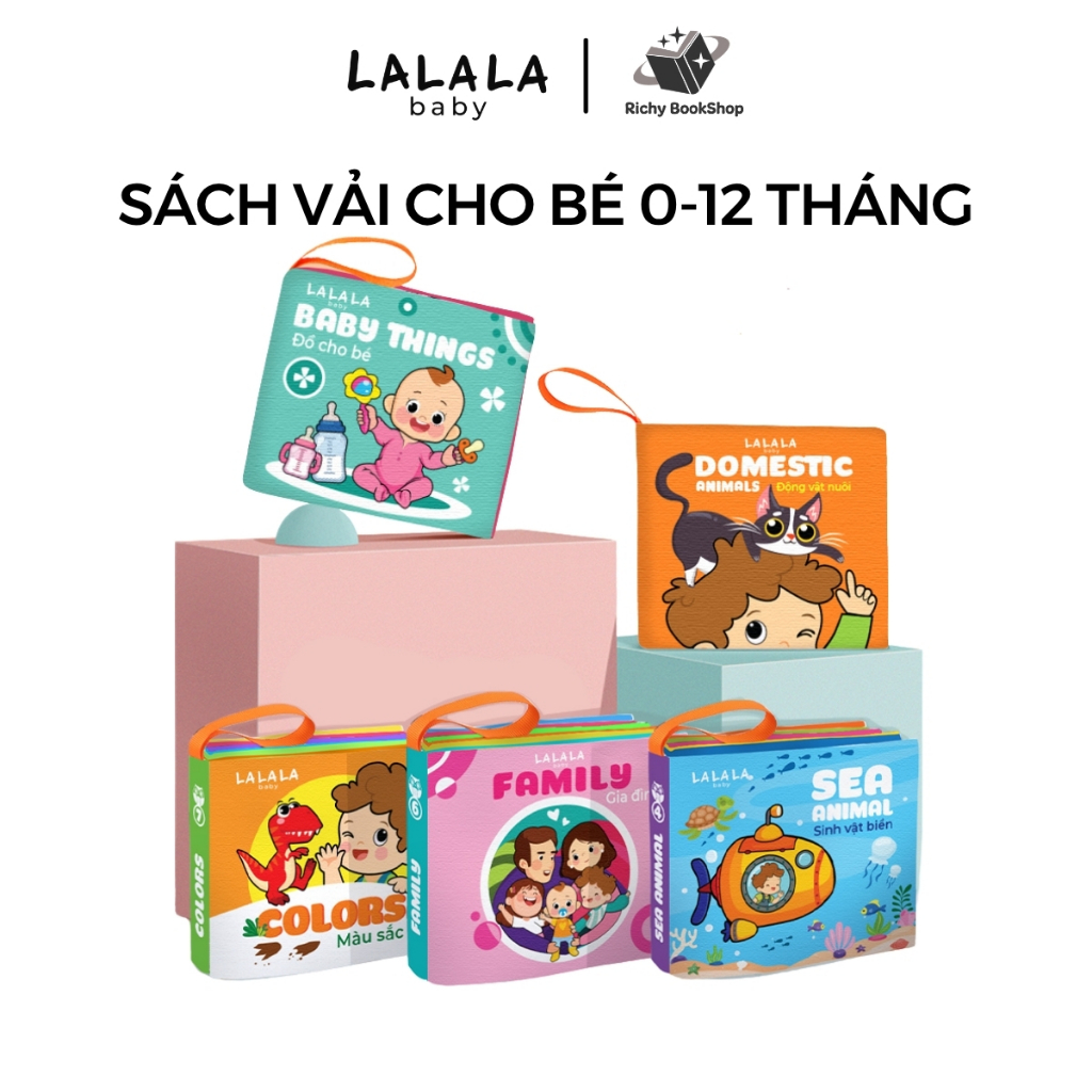 Sách vải cho bé sơ sinh 0 đến 12 tháng Lalala baby, an toàn tuyệt đối, 8 mặt sột soạt