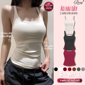 Áo 2 Dây Nữ Thun Gân Basic Ôm Dáng, Áo Hai Dây Trơn Co Giãn Thấm Hút Tốt Dễ Phối Đồ 2S03 Rusy