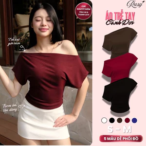 Áo Trễ Vai Nữ Borip Mềm Mịn Ôm Body Co Giãn Tay Cánh Dơi Cổ Thuyền Thanh Lịch Mặc Đi Làm TN04 RUSY