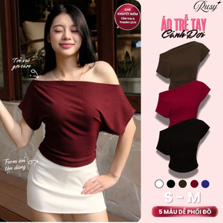 Áo Trễ Vai Nữ RUSY Borip Ôm Body Tay Cánh Dơi Cổ Thuyền Lệch Vai Tôn Dáng Co Giãn Mềm Mịn TN04