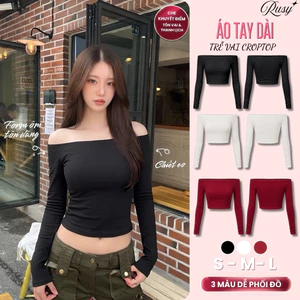 Áo Trễ Vai Dài Tay Croptop Kiểu Sexy Chất Thun Borip Áo Thun Tay Dài Trễ Vai Ôm Body TD06 RUSY