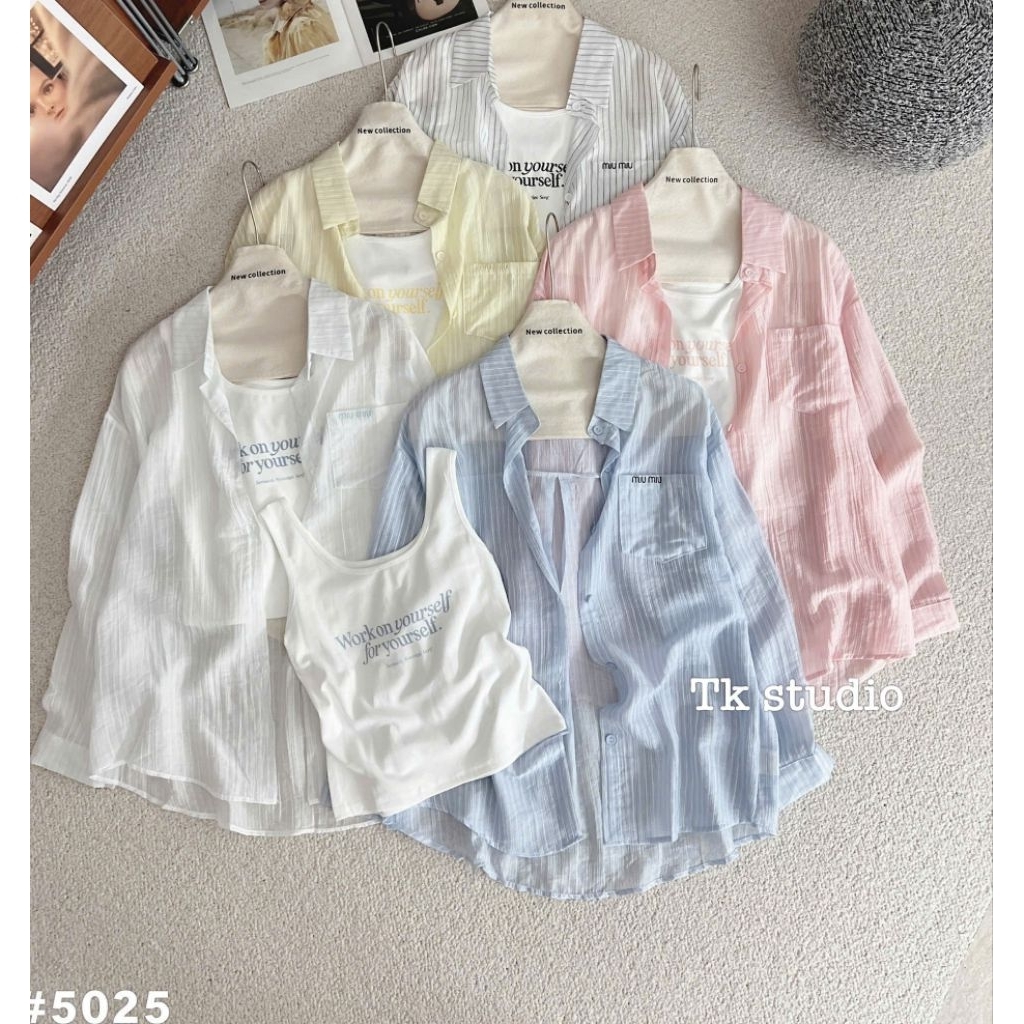 [𝑯𝒂 𝑨𝒏𝒉] Set Áo Sơ Mi Tang Chữ Miu Miu QCL1: #5025