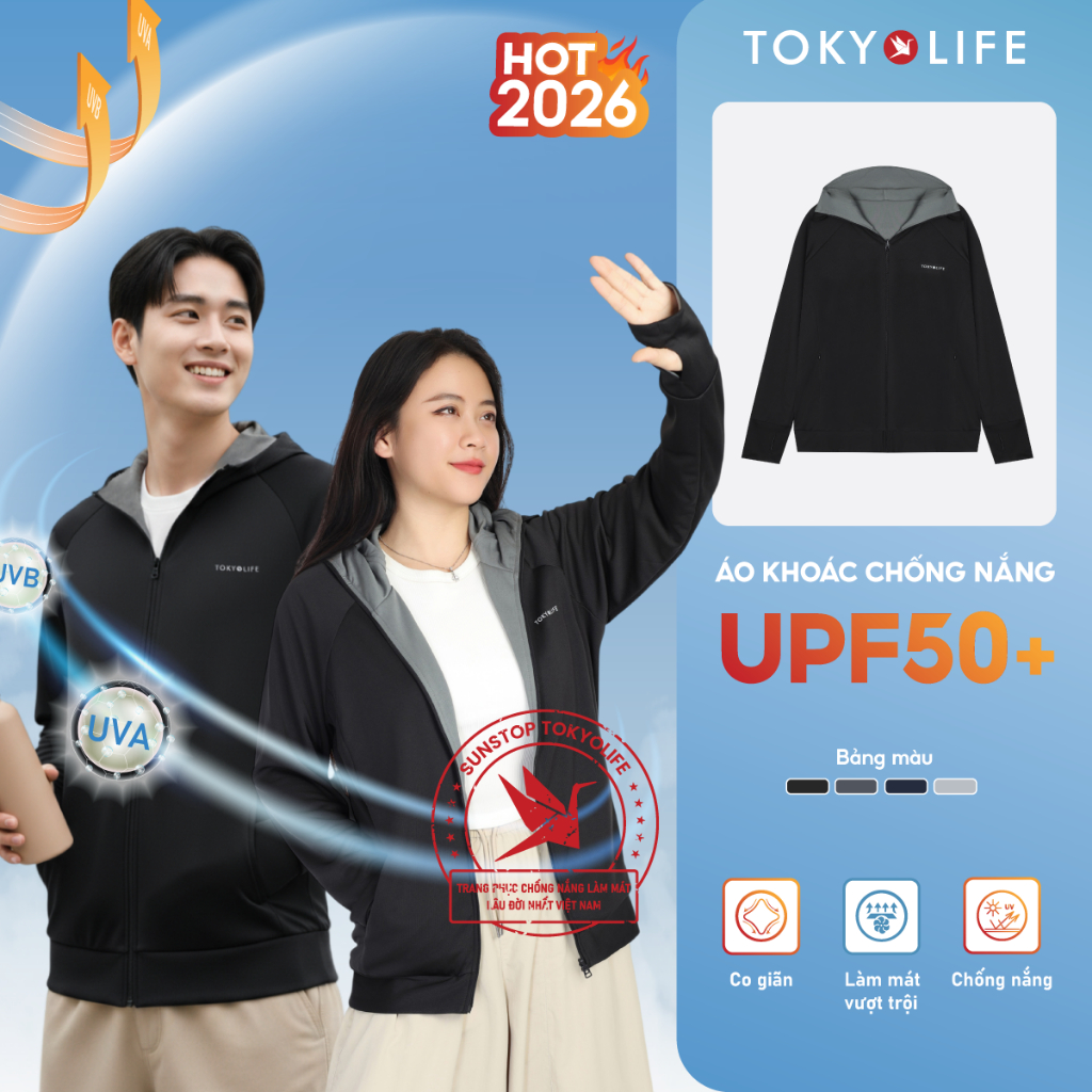 Áo chống nắng đa năng Unisex 2 lớp TOKYOLIFE có mũ trùm kín mặt chống tia UV vải thoáng khí 40005564