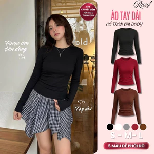 Áo Thun Nữ Tay Dài Cổ Tròn Basic Chất Borip Lụa Co Giãn Ôm Body Giữ Nhiệt Mặc Đi Học & Làm TD01 RUSY