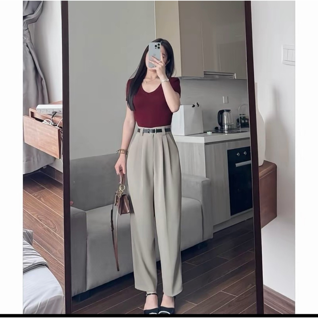 Quần BAGGY công sở lưng cao dáng thụng chất vải gold Nhật (Q03)