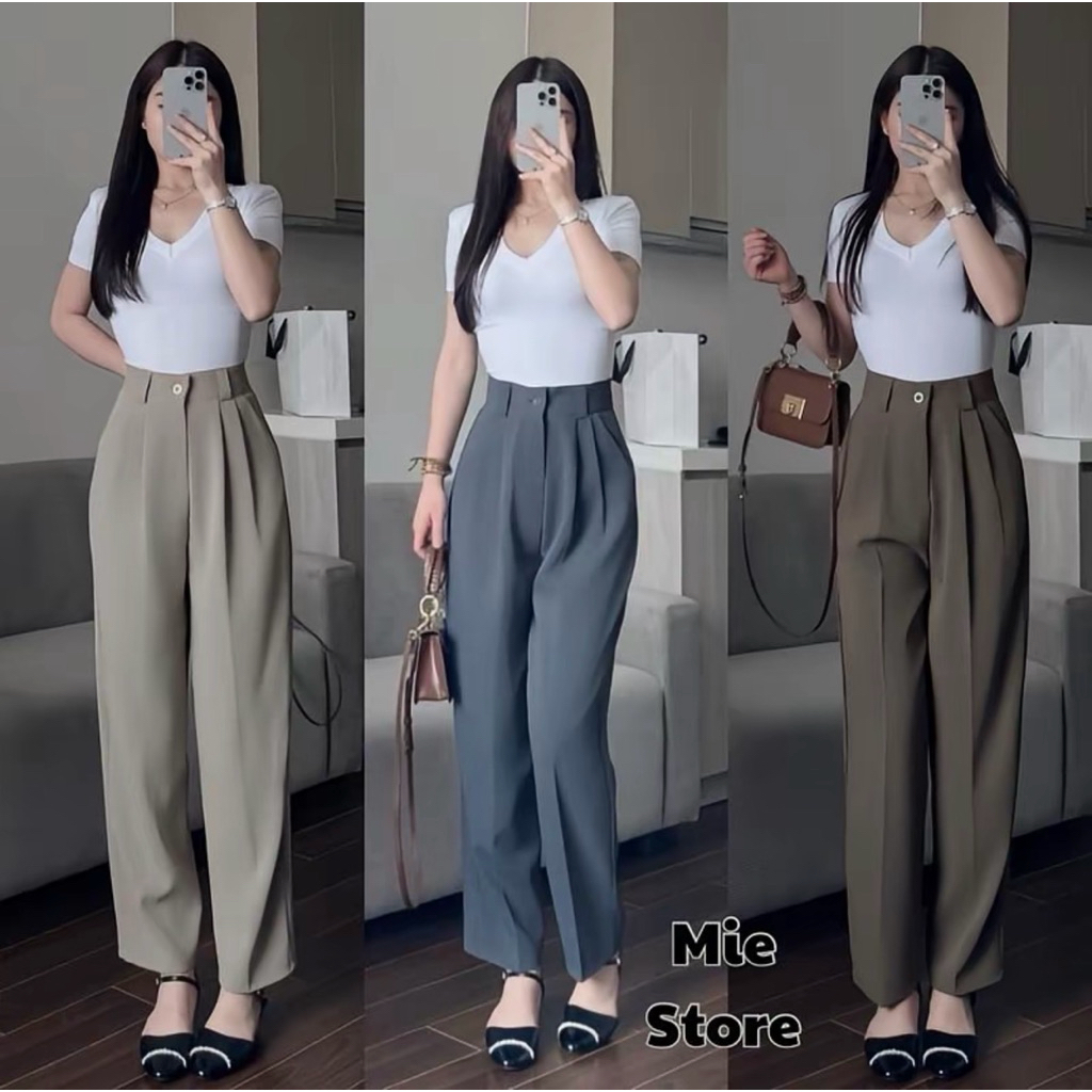 Quần BAGGY công sở lưng cao dáng thụng chất vải gold Nhật (Q03)