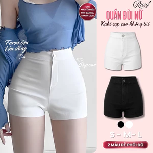 Quần đùi nữ kaki lưng cao trơn quần short cạp cao không túi đen trắng quần dance ôm eo QU02 RUSY