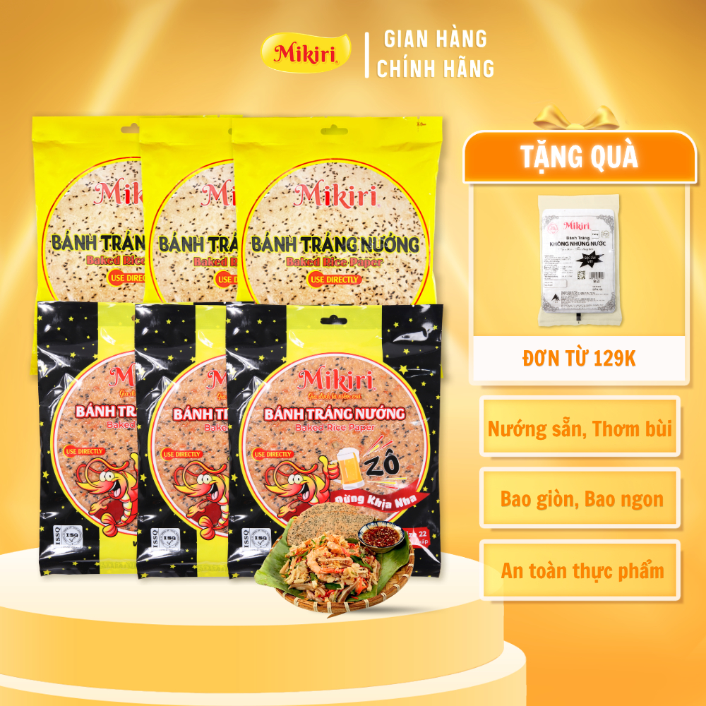 Combo 6 Bánh Tráng Nướng Sẵn Ăn Liền Vị Dừa 130g, Vị Ruốc 50g Mikiri – Thơm Bùi, Giòn Rụm, Bao Ngon