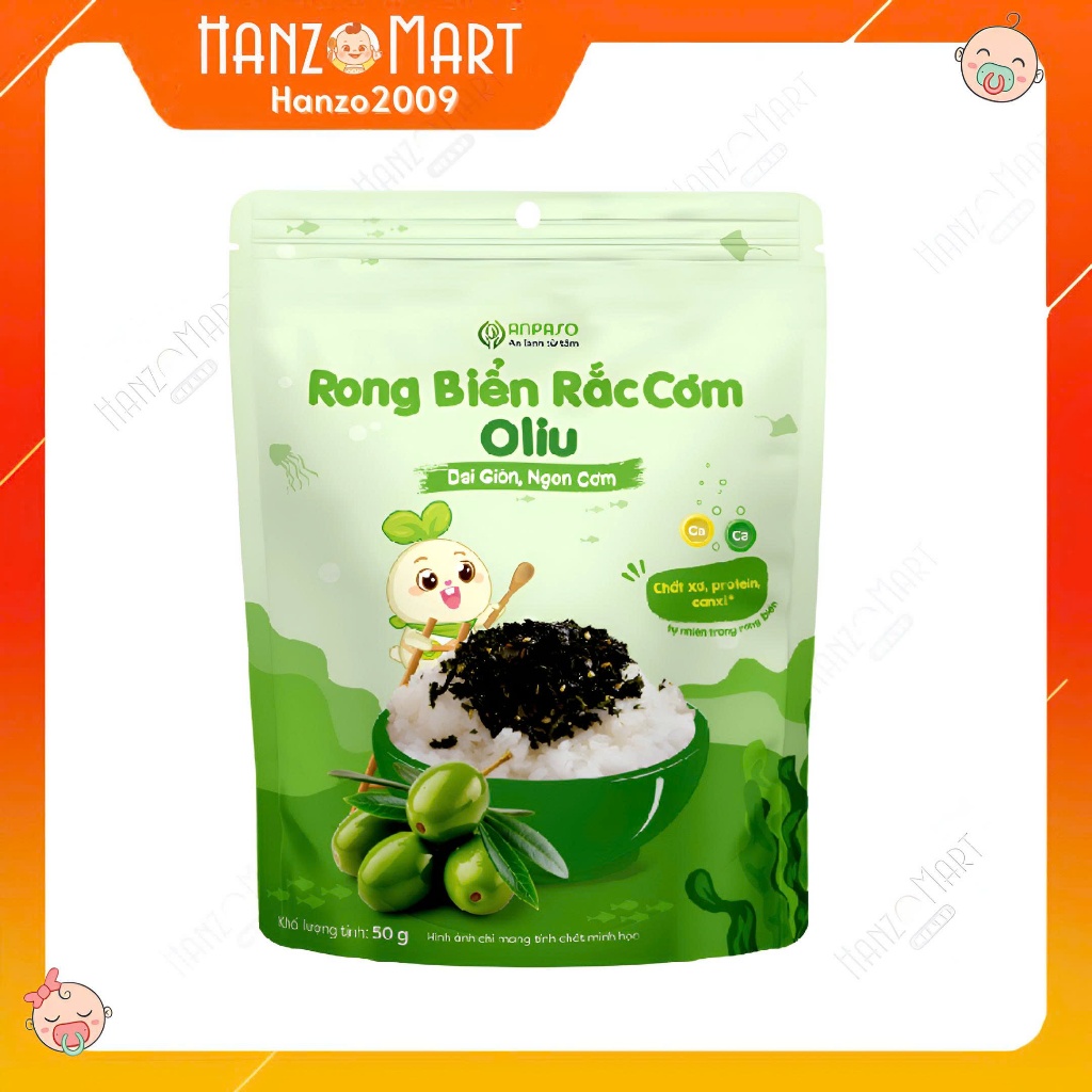 Rong biển rắc cơm Anpaso 50g - Rong biển vụn ăn liền, trộn cơm cho bé vị Oliu và Hạnh nhân óc chó
