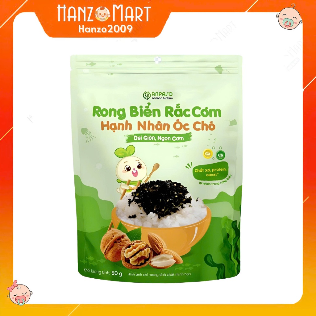 Rong biển rắc cơm Anpaso 50g - Rong biển vụn ăn liền, trộn cơm cho bé vị Oliu và Hạnh nhân óc chó