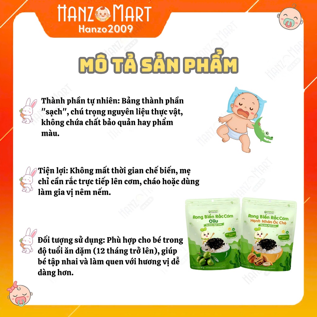 Rong biển rắc cơm Anpaso 50g - Rong biển vụn ăn liền, trộn cơm cho bé vị Oliu và Hạnh nhân óc chó