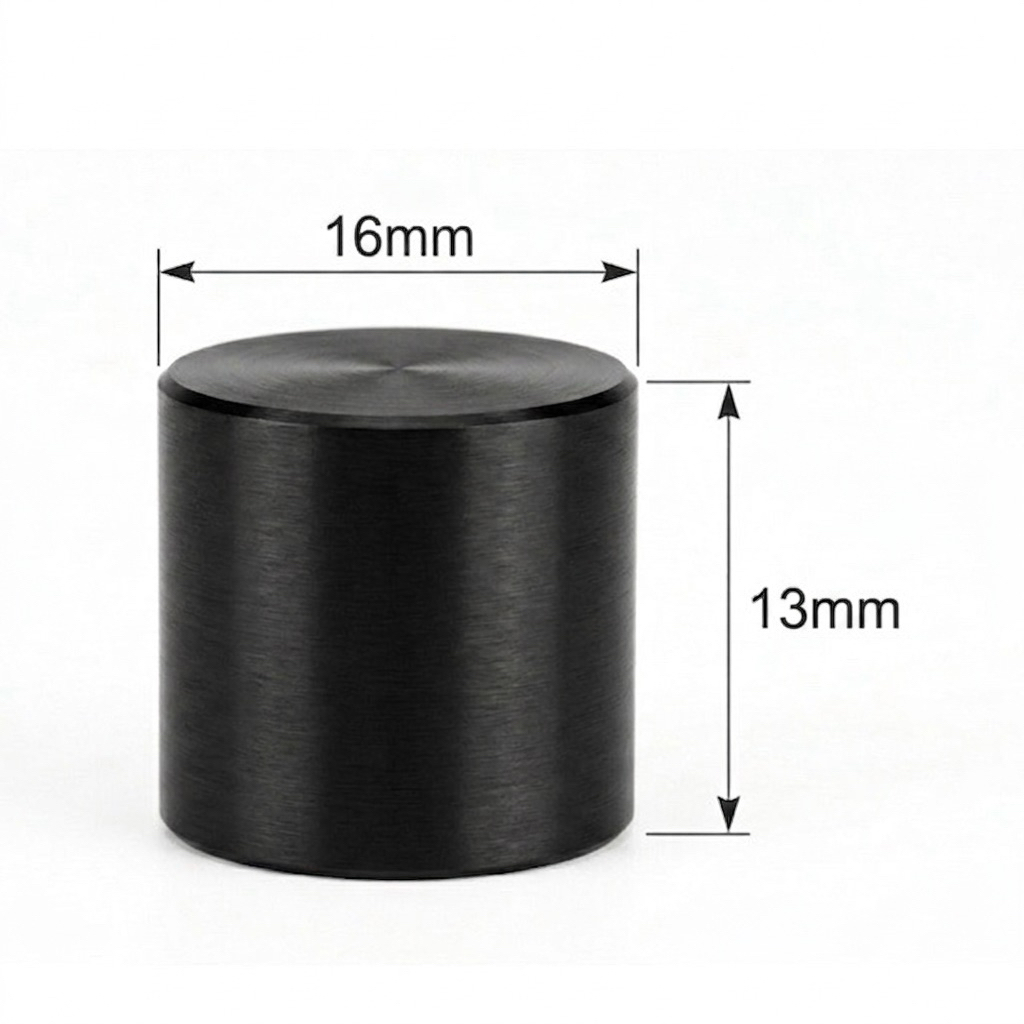 Núm vặn chiết áp nhôm phay đen cao cấp - Đường kính 16mm, chiều cao 13mm, dùng cho Amply/Loa/Thiết bị âm thanh
