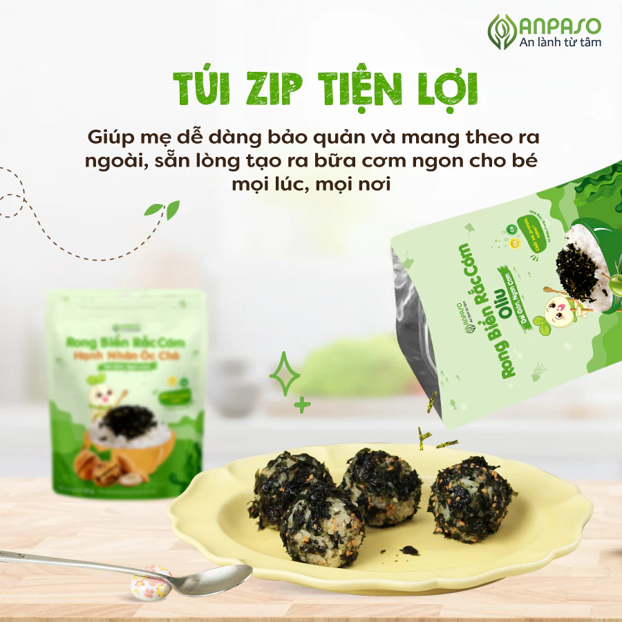 Rong biển rắc cơm Anpaso 50g - Rong biển vụn ăn liền, trộn cơm cho bé vị Oliu và Hạnh nhân óc chó