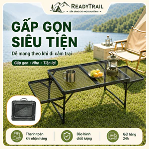 Bàn cắm trại gập nhẹ 1.5kg, lưới thoát cát, điều chỉnh 4 cấp độ cao. Gọn để cốp xe máy, dùng cho dã ngoại, phượt, picnic
