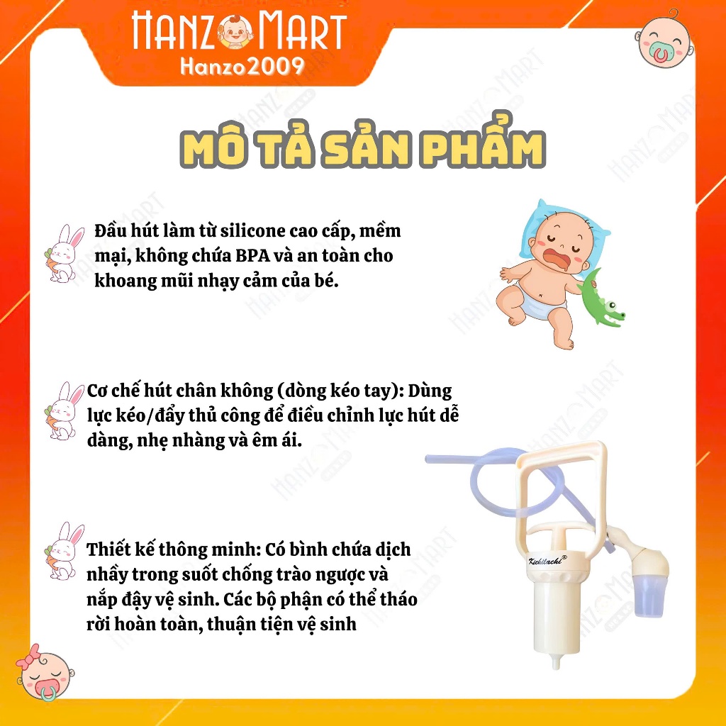Dụng Cụ Hút Mũi Kéo Tay Thế Hệ Mới Kichilachi cho bé - hanzo2009
