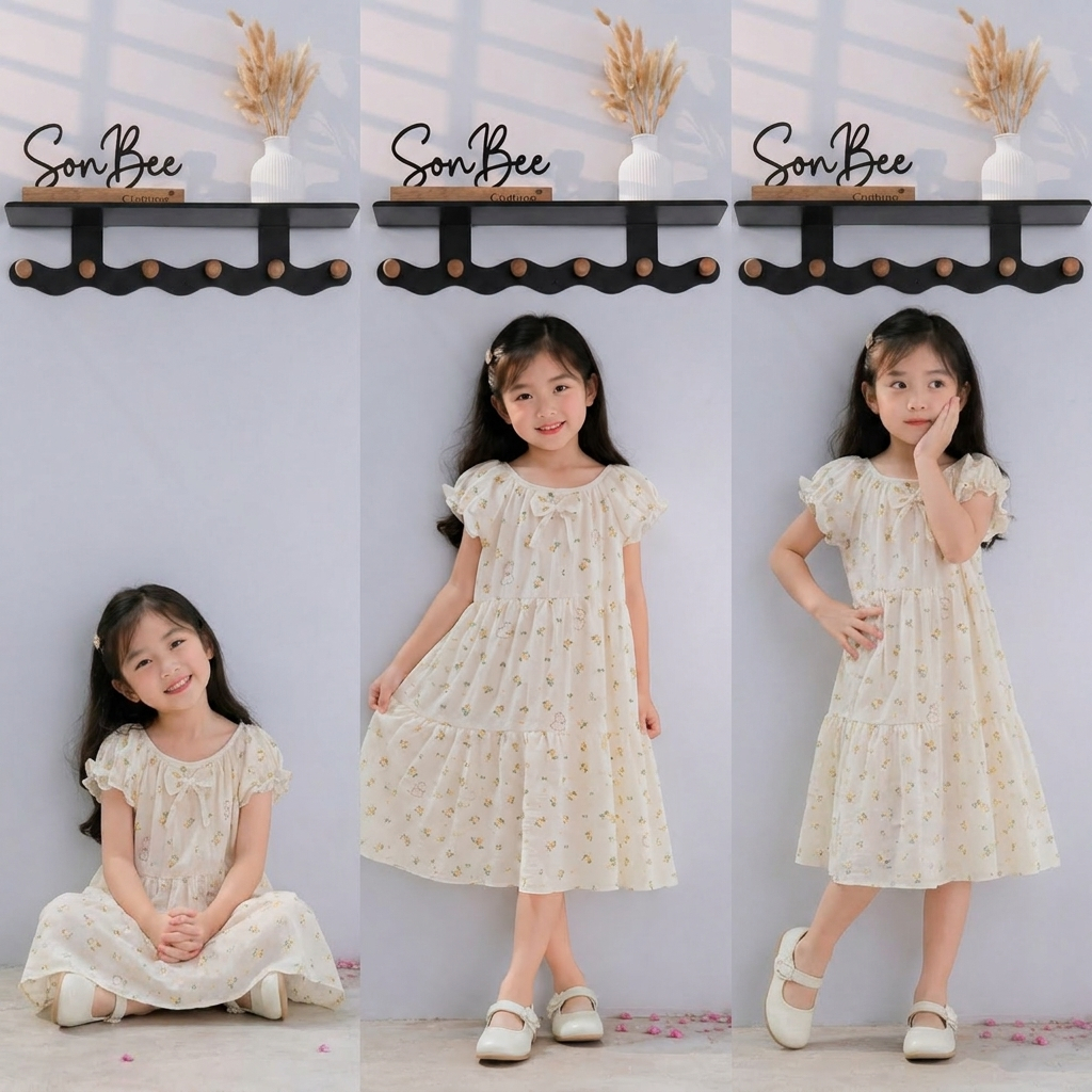 Váy 3 Tầng Cho Bé - SONBEE Chất Liệu xô muslin Cổ Tròn Tay Bo Chun Xòe Nhẹ Dáng Công Chúa Dễ Thương
