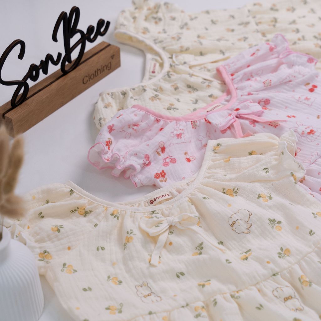 Váy 3 Tầng Cho Bé - SONBEE Chất Liệu xô muslin Cổ Tròn Tay Bo Chun Xòe Nhẹ Dáng Công Chúa Dễ Thương