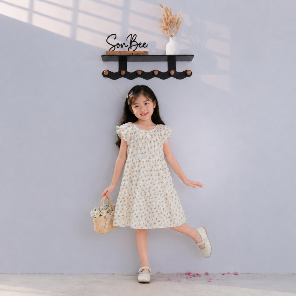 Váy 3 Tầng Cho Bé - SONBEE Chất Liệu xô muslin Cổ Tròn Tay Bo Chun Xòe Nhẹ Dáng Công Chúa Dễ Thương