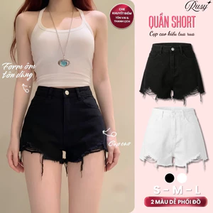 Quần Đùi Nữ Cào Rách Kaki Lưng Cao Trơn,Quần Short Bò Tua Rua Tôn Dáng Cá Tính Dễ Phối Đồ RUSY