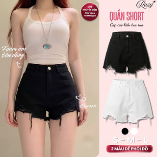 Quần Đùi Nữ Cào Rách Kaki Lưng Cao Trơn,Quần Short Bò Tua Rua Tôn Dáng Cá Tính Dễ Phối Đồ RUSY