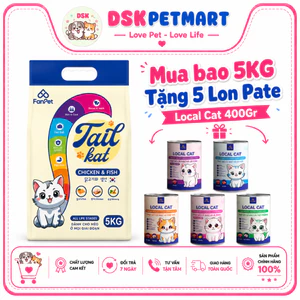 Thức Ăn Hạt Tail Kat Cho Mèo Mọi Lứa Tuổi Vị Gà & Cá Hồi - Bao 5kg Tặng 5 Lon