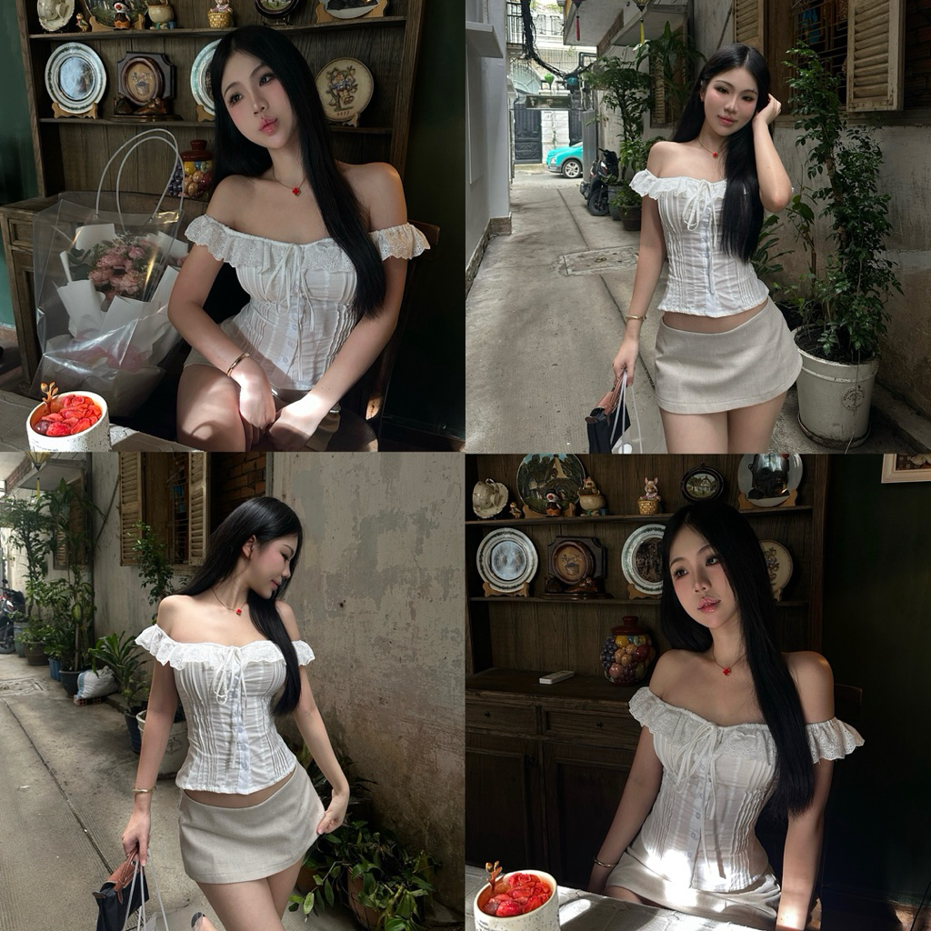 Áo Kiểu Bôi Thêu Trễ Vai 2 Kiểu Thắt Dây Sau Lưng , Áo Trễ Vai Nữ Siêu Đẹp Dễ Phối Đồ Phù Hợp Đi Chơi Đi Du Lịch