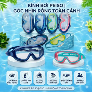 Kính bơi thể thao PEISO có bịt tai, góc nhìn Panorama siêu rộng, chống nước, sương mù và tia UV tốt