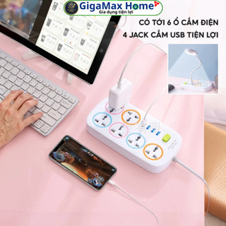 Ổ Cắm Điện Thông Minh B16U 6 lỗ cắm điện + 4 lỗ USB – Chống Giật, Chống Nước, Nhựa PP Chịu Nhiệt Cao Cấp | GigaMax Home