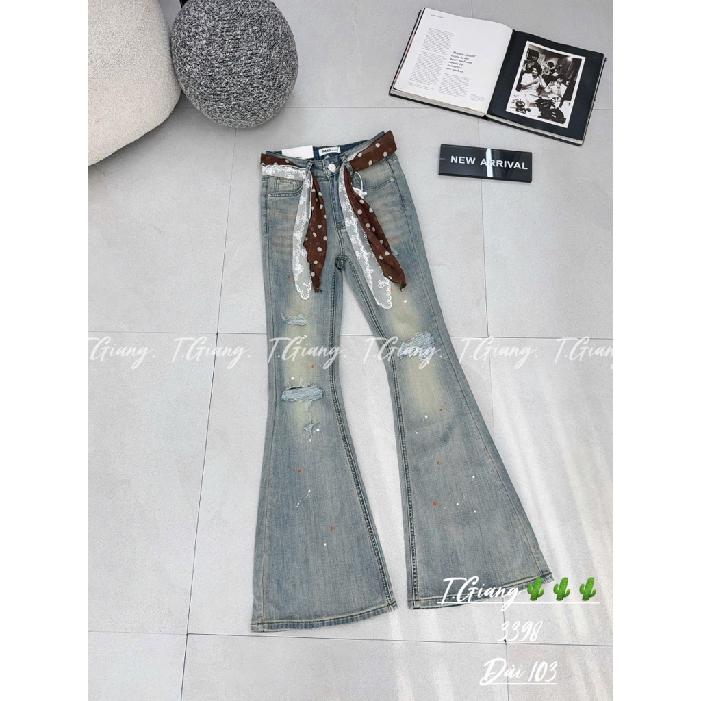 Jean loe rách kèm khăn chấm bi xinh  Sz: S M L(103cm qc)