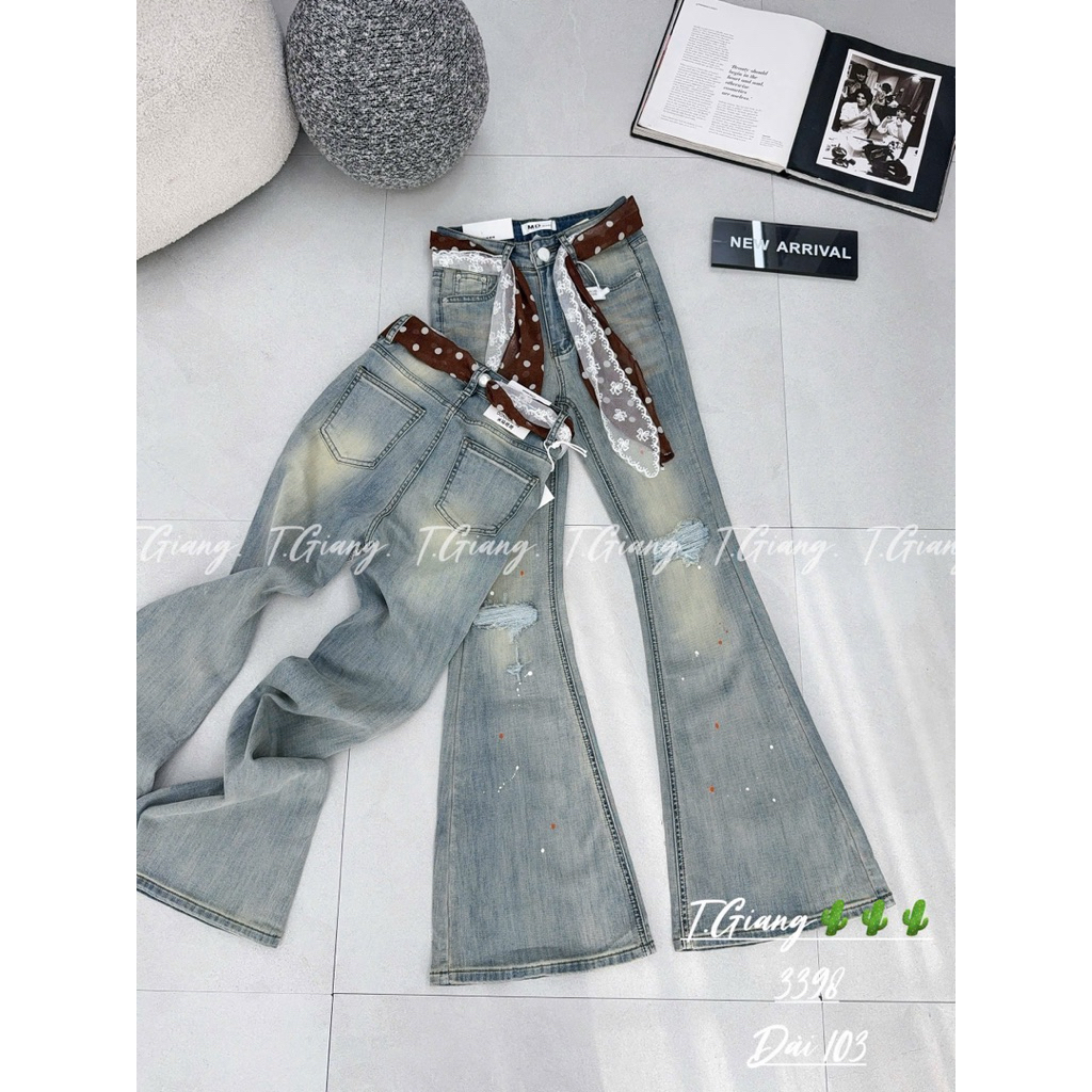 Jean loe rách kèm khăn chấm bi xinh  Sz: S M L(103cm qc)