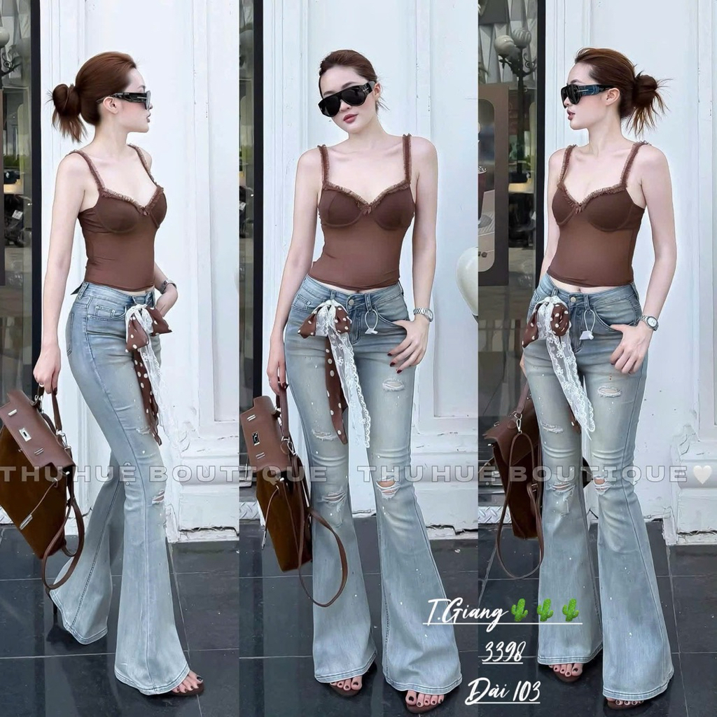 Jean loe rách kèm khăn chấm bi xinh  Sz: S M L(103cm qc)