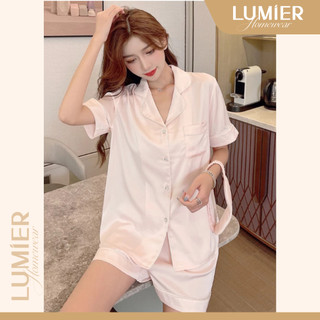 Bộ đồ pizama nữ cộc tay, lụa latin trơn không hoạ tiết