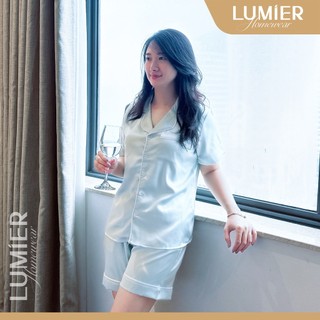 Bộ đồ pizama nữ cộc tay, lụa latin trơn không hoạ tiết