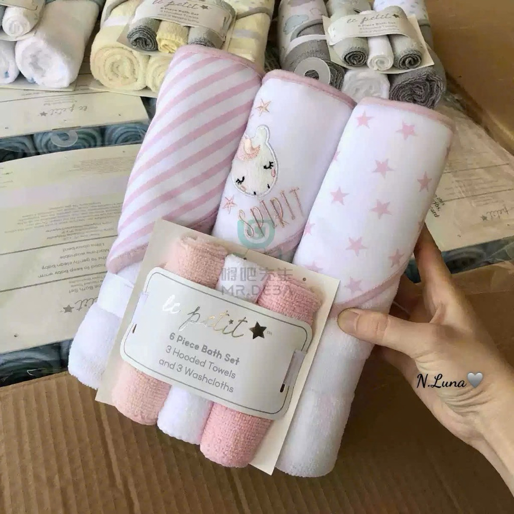Set 6 khăn mặt gồm 3 khăn tắm, 3 khăn mặt cho bé