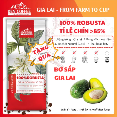 500gram Cà phê RANG MỘC nguyên chất (100% Robusta Gia Lai - trái chín >85%) - Robusta vietnamese