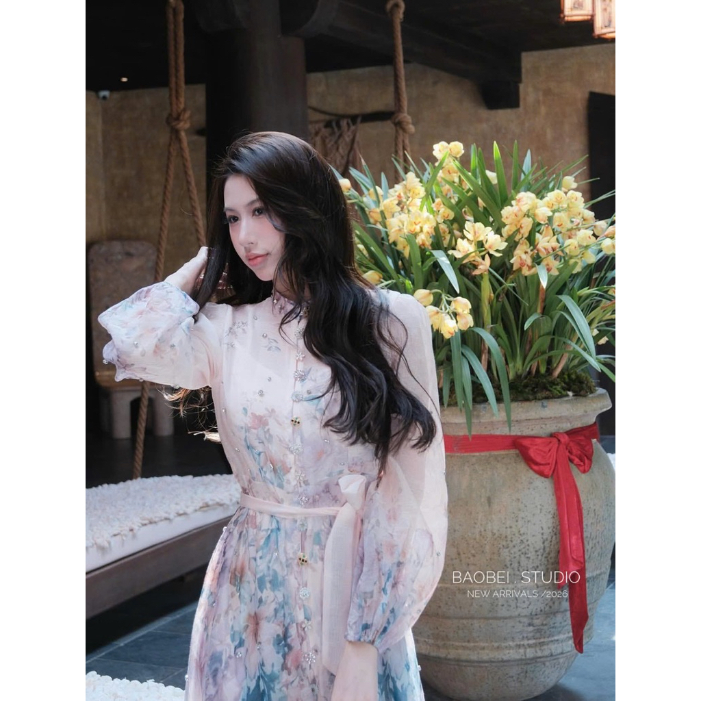 Đầm maxi ZMM hoa tơ đính đá Thảo Hàn