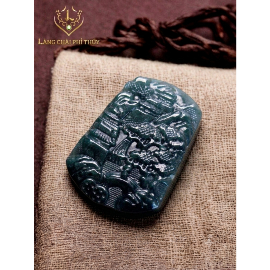 Dây chuyền Sơn Thuỷ Bài (STB) màu Lão Lam Thủy - ngọc jadeite (phỉ thuý) Tuyp A
