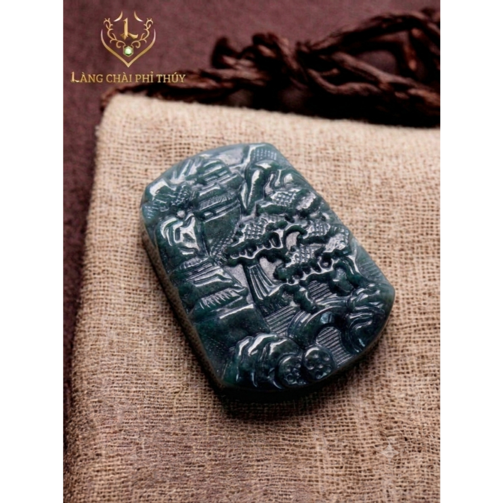Dây chuyền Sơn Thuỷ Bài (STB) màu Lão Lam Thủy - ngọc jadeite (phỉ thuý) Tuyp A