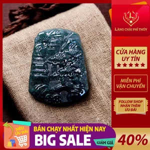 Dây chuyền Sơn Thuỷ Bài (STB) màu Lão Lam Thủy - ngọc jadeite (phỉ thuý) Tuyp A