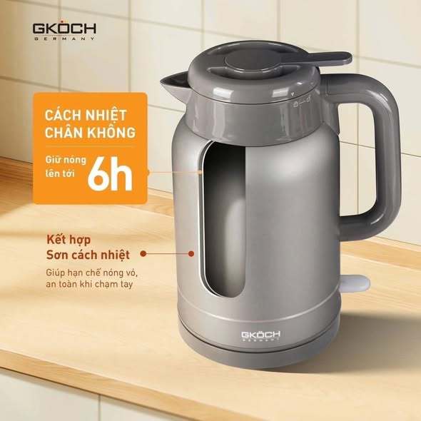 Ấm Đun Giữ Nhiệt GKÖCH 2IN1 1.5L Công Nghệ Đức | Đun Sôi Nhanh 1500W | Inox 304 | Giữ Nhiệt Lâu | Bảo Hành 12 Tháng
