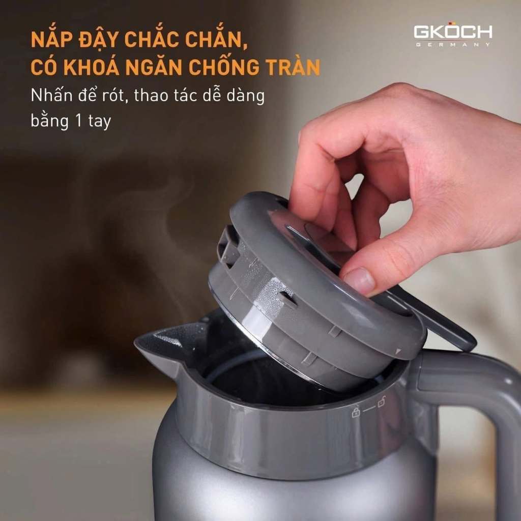 Ấm Đun Giữ Nhiệt GKÖCH 2IN1 1.5L Công Nghệ Đức | Đun Sôi Nhanh 1500W | Inox 304 | Giữ Nhiệt Lâu | Bảo Hành 12 Tháng