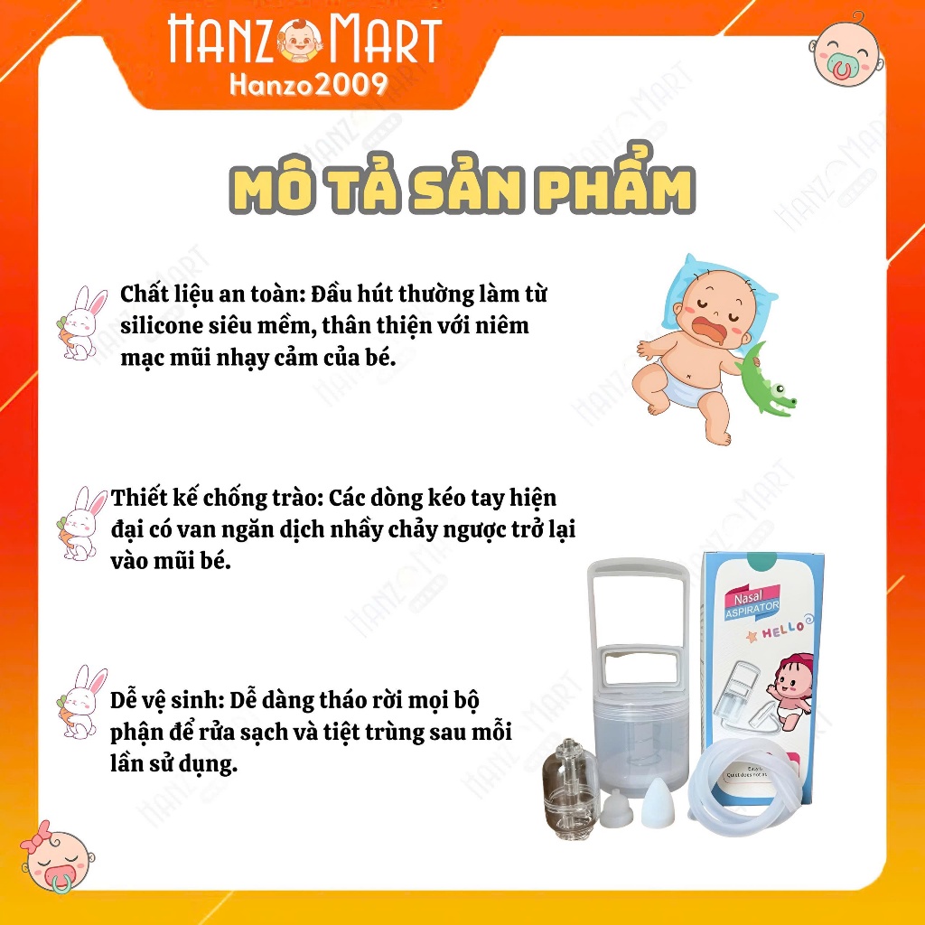 Dụng cụ hút mũi kéo tay thế hệ mới, chất liệu nhựa nguyên sinh, lực hút mạnh, an toàn cho bé - hanzo2009