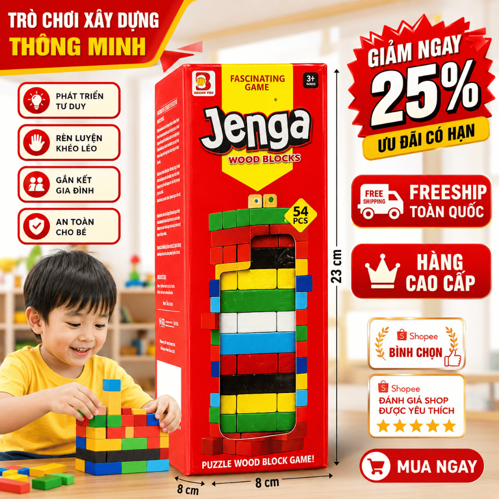 Đồ Chơi Rút Gỗ Jenga 54 Thanh Trò Chơi Cân Bằng Thông Minh Cho Bé Gia Đình Quà Tặng Trẻ Em